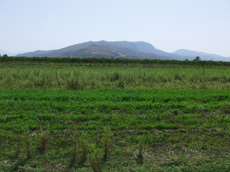 To the South: 678 meter altitude Mal Sulovë, Devoll River bed in front can't be seen