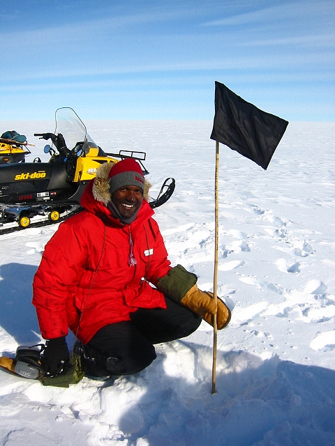 Shridhar next to the flag that we left