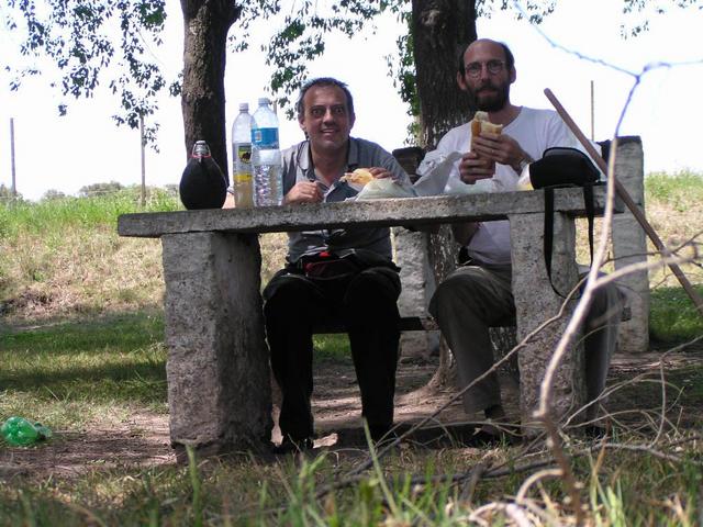 Werner and Captain Peter having lunch on the road