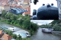 #10: Modern architecture in Graz - Kunsthaus Graz (above) and the Island on the Mur River (below)