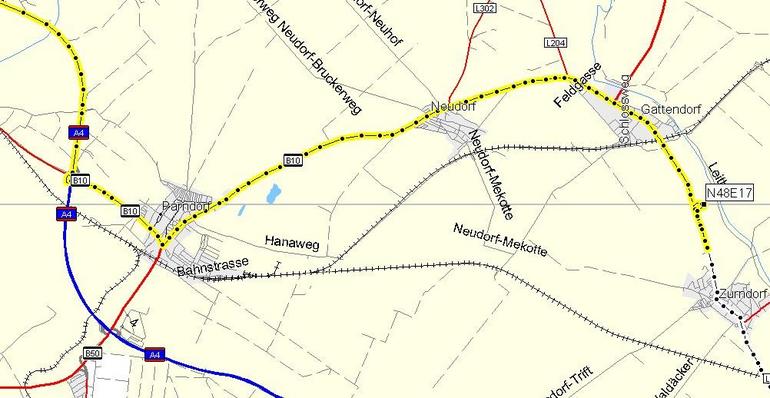 Map with track log from A4 to the confluence point