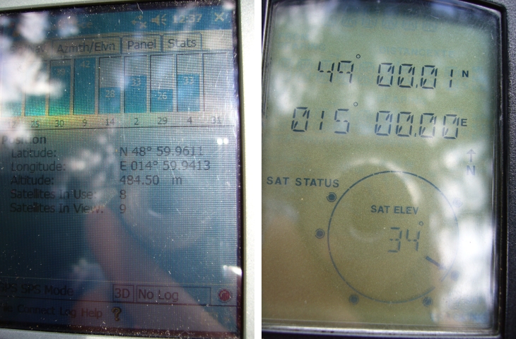 Position of meridian monument: left WGS 84, right: ED1950