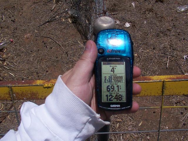 GPS reading taken on the fence at the Mitchell Hwy gate