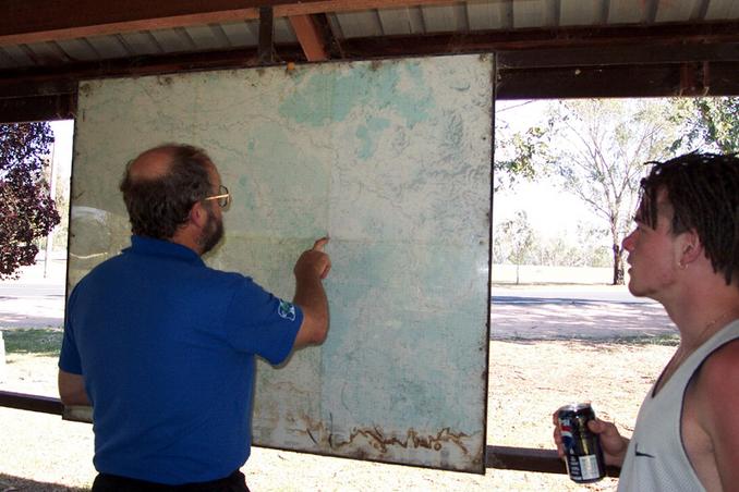 Mike & Sean examining the map at Yetman