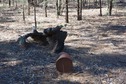 #5: The confluence point lies in a clearing, marked by this rusted metal container, and a tree stump