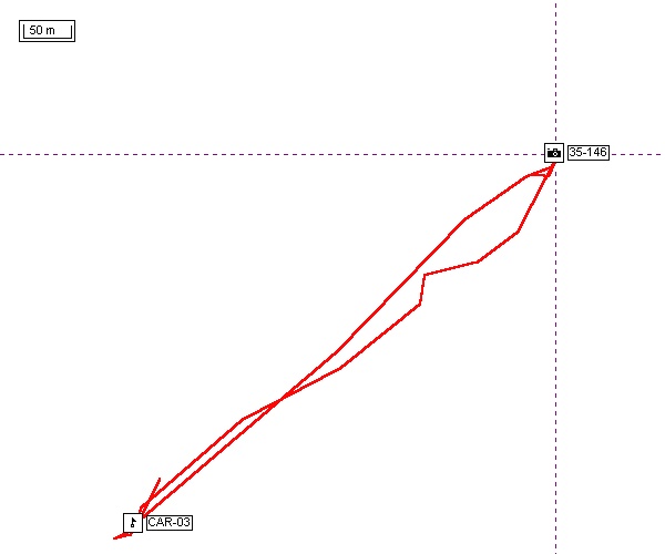 Track log from etrex - car to the confluence point