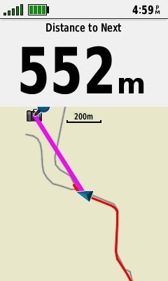 My GPS receiver’s display, 552 metres from the point