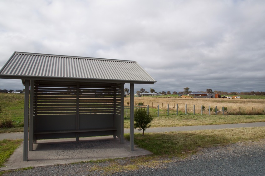 A view towards the confluence point from a bus stop - just 90 m away