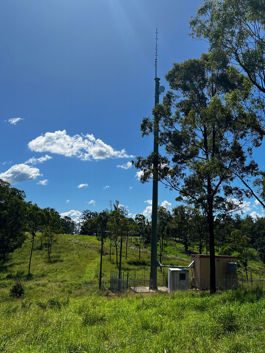 The communication tower, about 450m North of the point