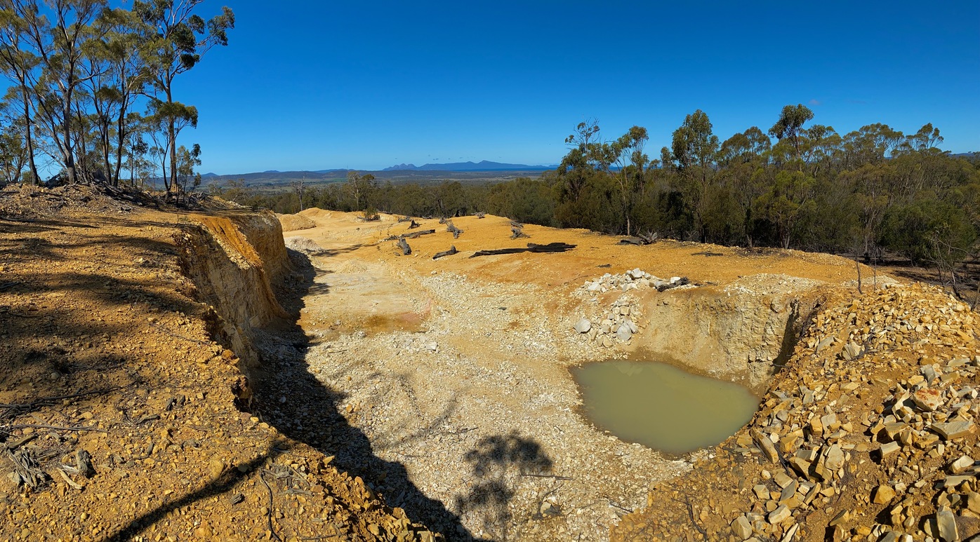 A view of the quarry, 1.5 km from the point - looking towards Great Oyster Bay and the Freycinet Peninsula