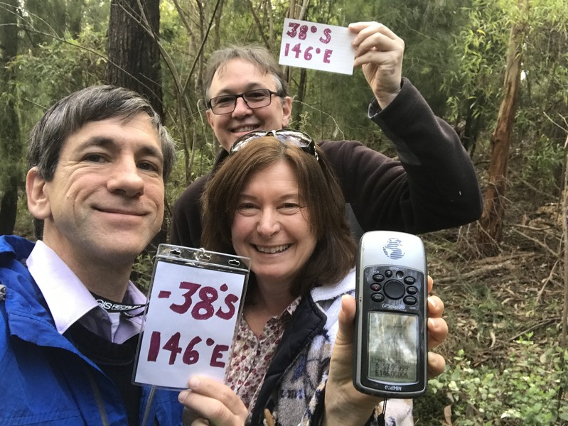 Joseph Kerski, Steve Latham, and Judy Mraz at the confluence point. 