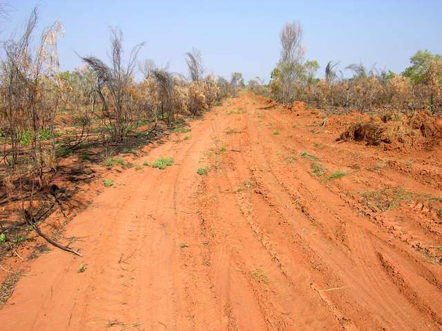 The last part of the freshly graded track heading east