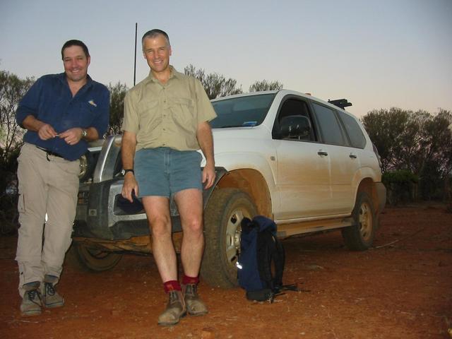 Shane and Peter on the Roo bar after the walk from the confluence