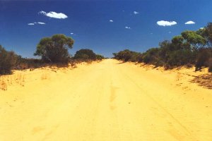 #1: Yellow sand road adjacent to the confluence. (Polarising filter used)