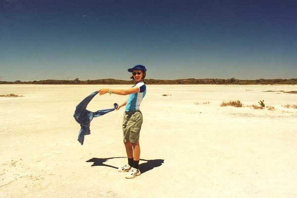 Mini on the windy salt flat.