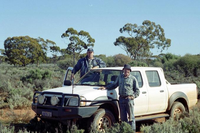 The trusty vehicle (Nissan Navara) with Brendan on left and Pete on right.