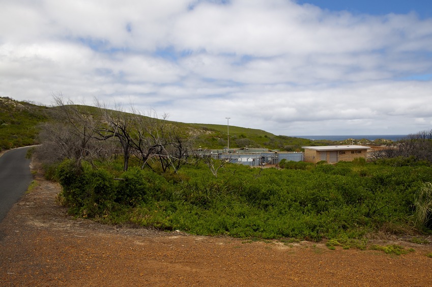 The water treatment plant, across the road from the confluence point