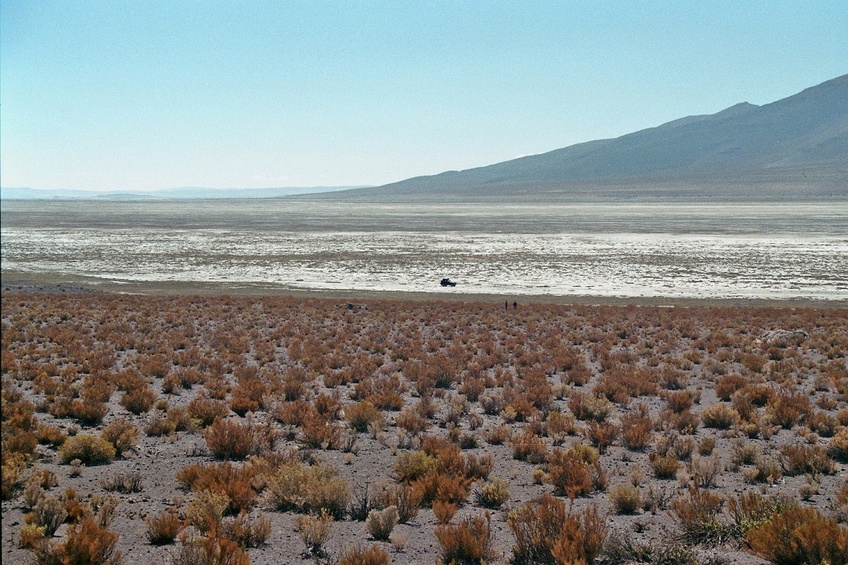 Our car waiting on the salt lake