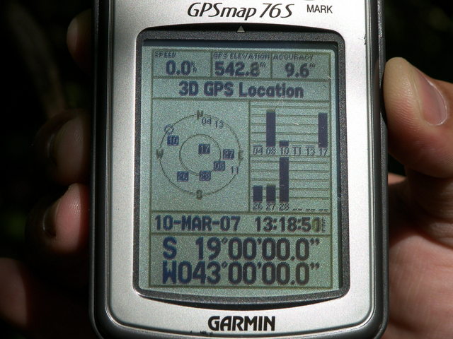 GPS sobre o ponto de confluência.