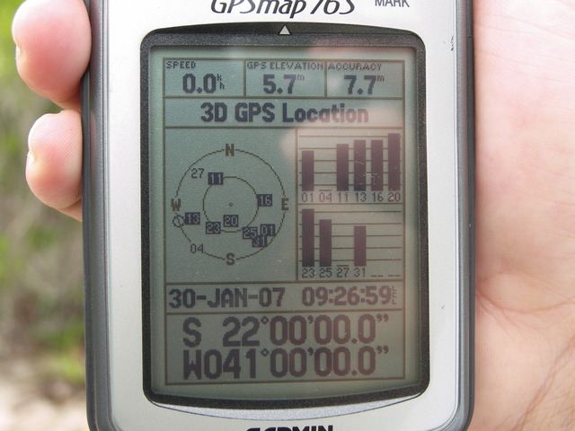 GPS sobre o ponto de confluência.