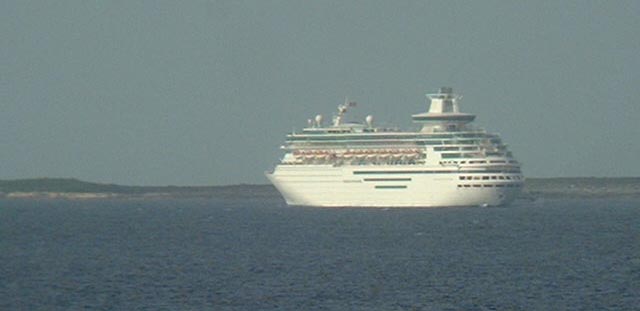 Norwegian passenger ship, just anchoring off Little Stirrup Cay