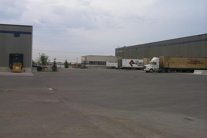 The view south from the parking lot.  The confluence is in the building on the right.