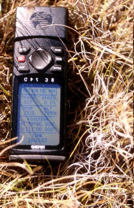 The GPS reading at the confluence.