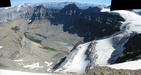 #8: The valley SE of the summit of Mt Amery, showing our route up and campsite (at the end of the moraine)