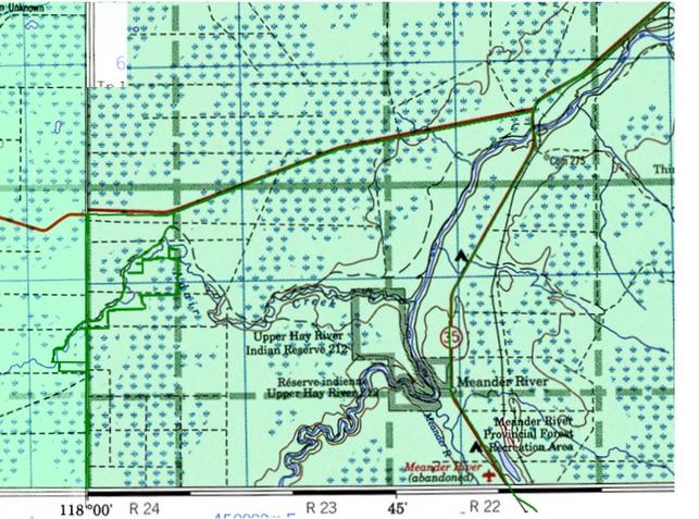 Map showing cut lines followed in and going out