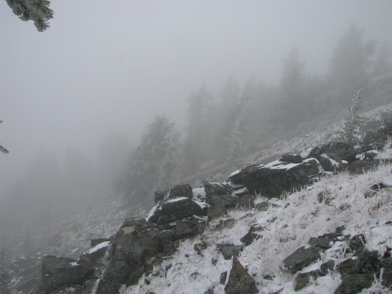 A view of the confluence area (hidden behind fog).