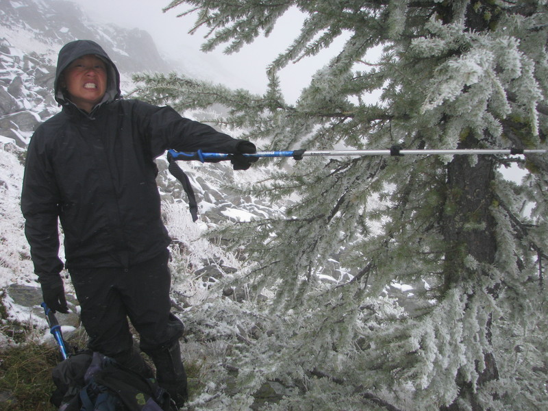 Donna pointing towards the confluence point.