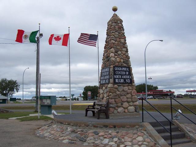 Rugby, North Dakota 72 km directly south of the confluence.  The Geographical Center of North America.