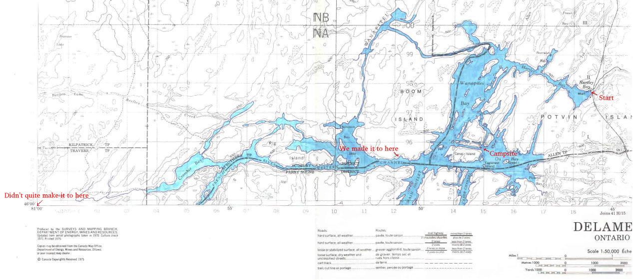 Annotated map of the area.  Yes, I coloured it in with a highlighter.