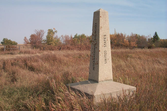 International Boundary marker a short distance from the confluence point.