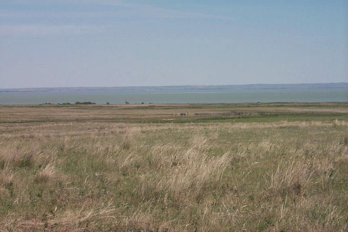 Looking north.  View of Old Wives Lake and distant hills