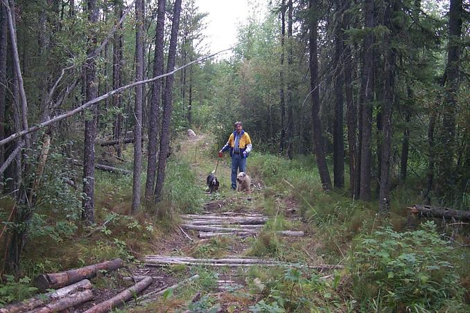 Some of the team members examining the first trail.