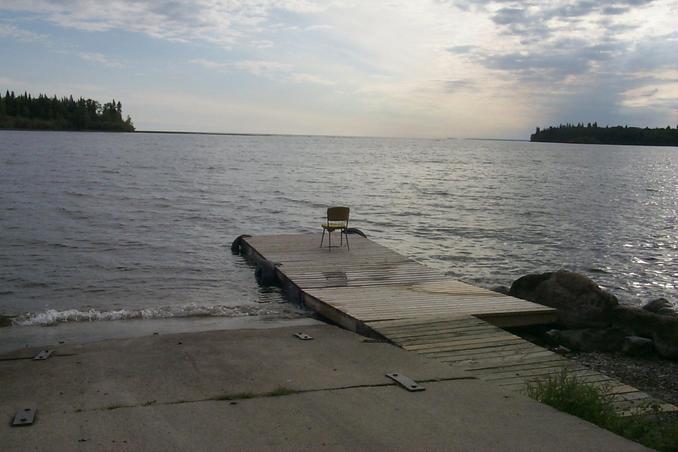 We got a little closer.  Here the confluence is about 17 km straight out in the lake above the chair.