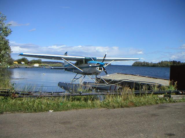 Confluence is straight out through the opening under the float plane's wing.