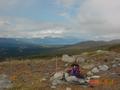 #6: Survey marker with Sheep Mtn/Kluane Lake in back.