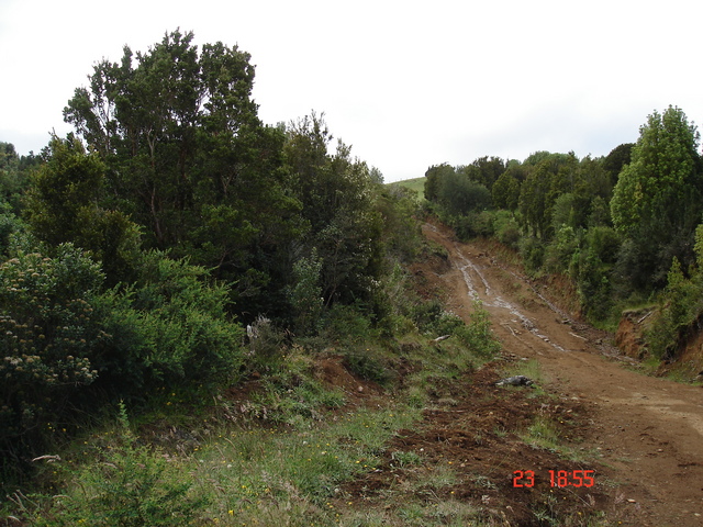 Vista sur con detalle de la ruta de tierra de acceso