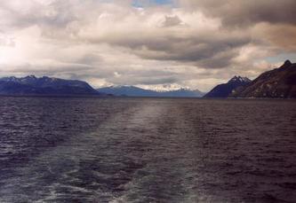 #1: South: Magdalena Strait and Mount Sarmiento in the clouds