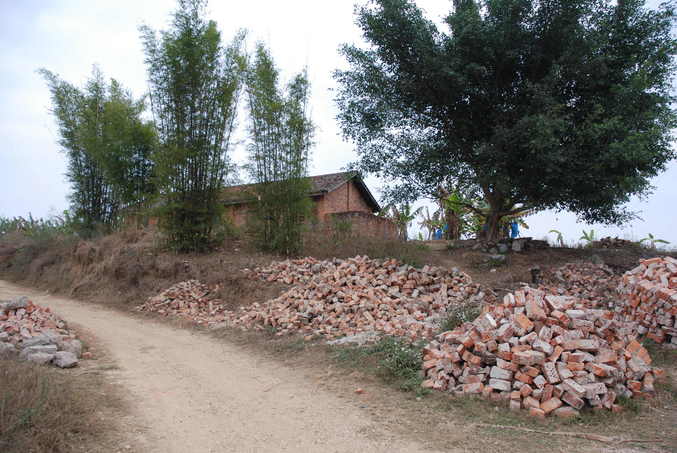 Confluence point located in front of the hose between the tree and bamboo grove