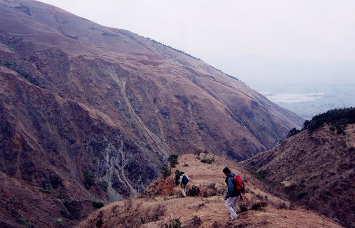 Taking the path from the road down to the valley