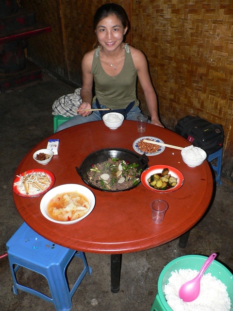 Ah Feng preparing to tuck into the fried horse meat, which turned out to be as tough as old boots!