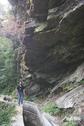 #4: Tony on aqueduct, dwarfed by overhanging rocks