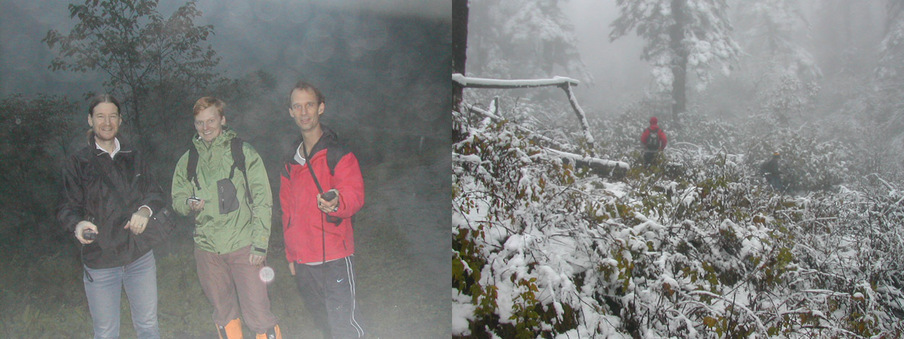 All of us before the hike; the mad scramble up the snow covered heavy brush to the confluence 85meters away.