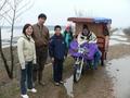 #5: Three-wheeler we travelled in from Quanwang to Songwang, left to right: Xu Jing, driver, Xu Hui, Liu Zifeng and Tony, Qu River in the background