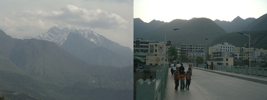 Nine Peak Mountain (4969m) as seen from the road nearby Maoxian town.