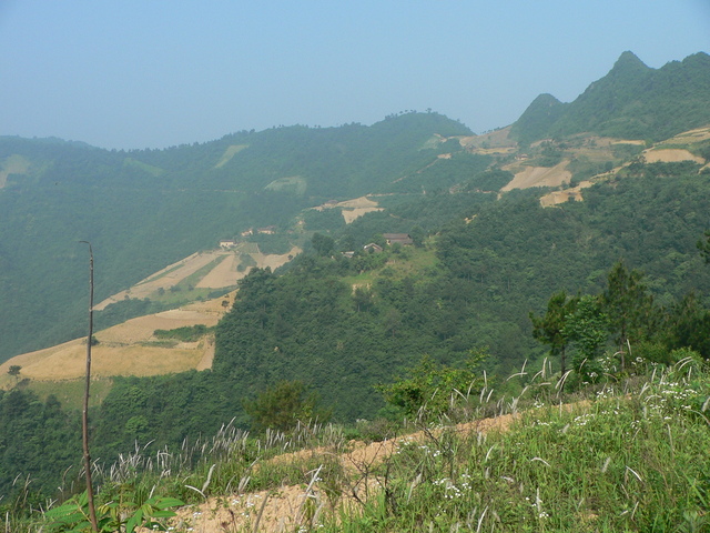 The dirt road ran along the southern slope of a mountain range. Looking SW towards the confluence 1.72 km away.