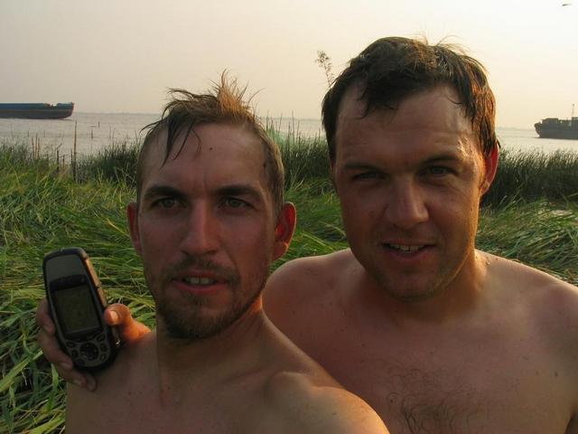 Jamie and Corrado at confluence in Yangtze River